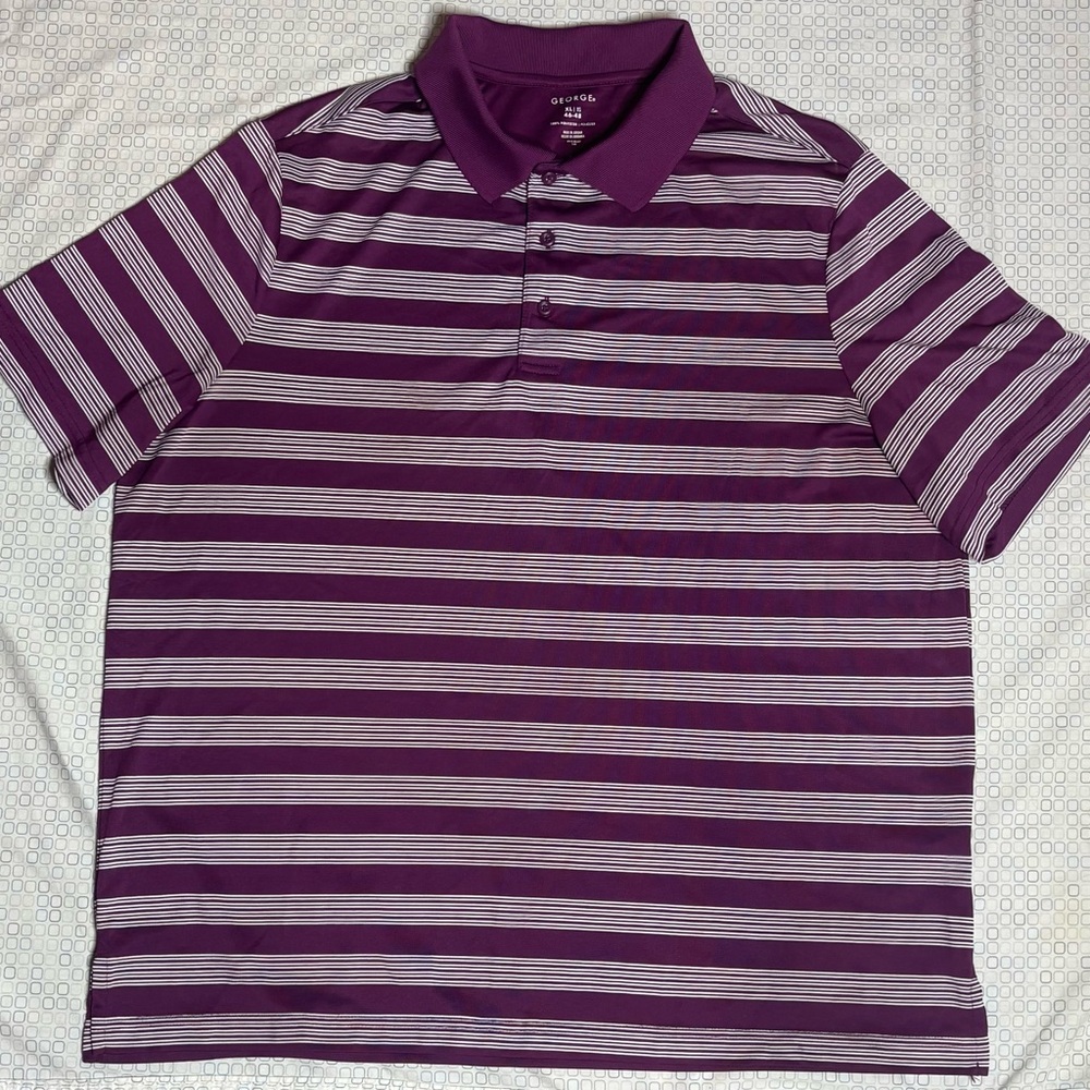 George Men's Purple and White Striped Polo Shirt XL
